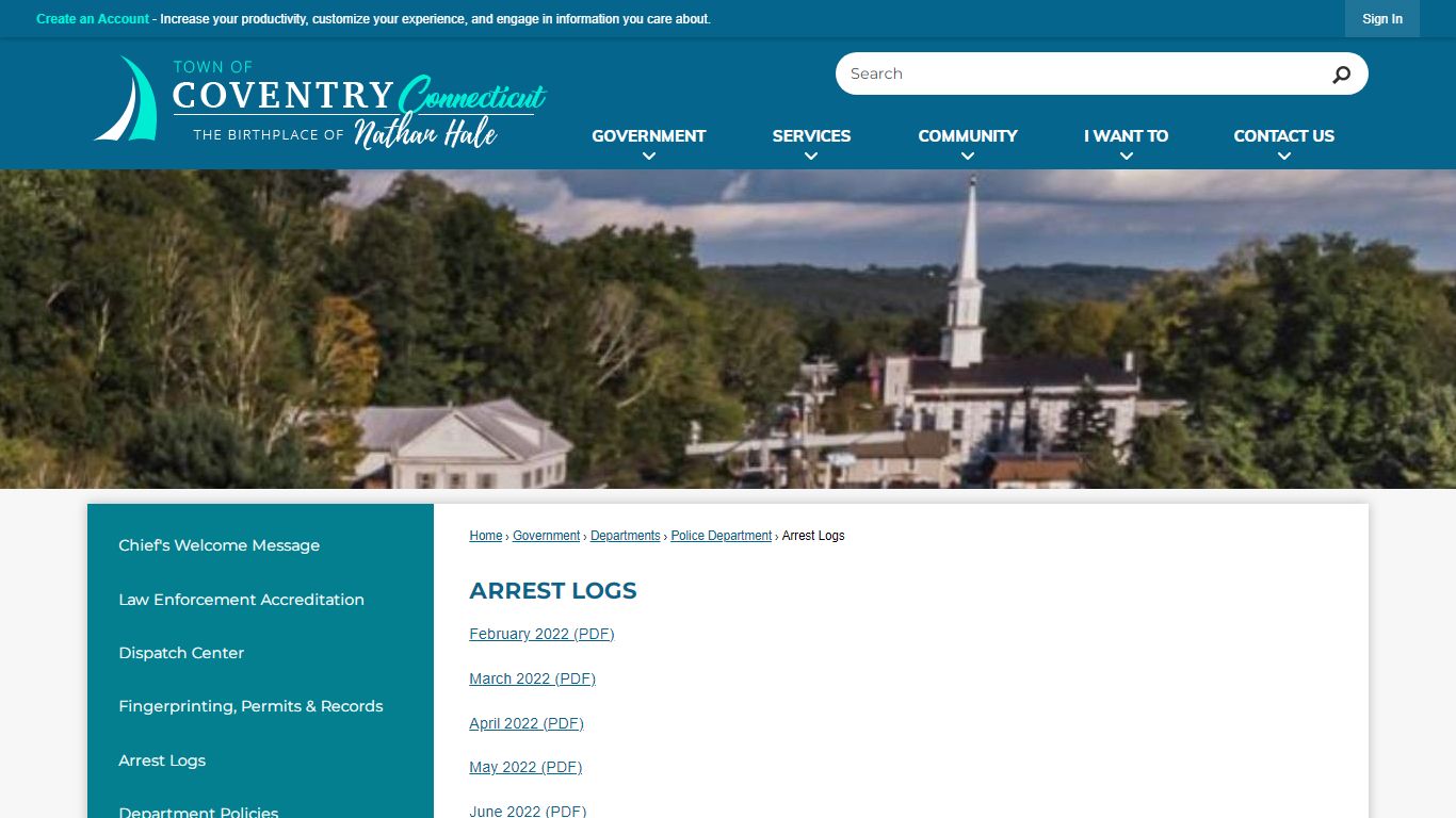 Arrest Logs | Coventry, CT - Official Website